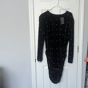 Eloquii Black Long Sleeve Dress with Pearl Accents